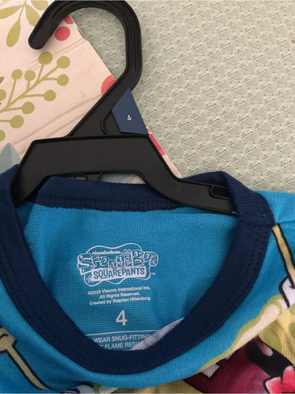 SpongeBob Squarepants Bright Blue Long Sleeve Pajama Top with Navy Trim